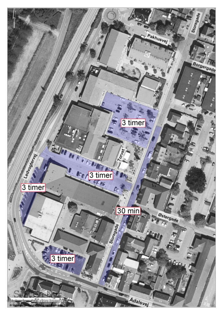 Områder med tidsbegrænset parkering - Foto: Favrskov Kommune.