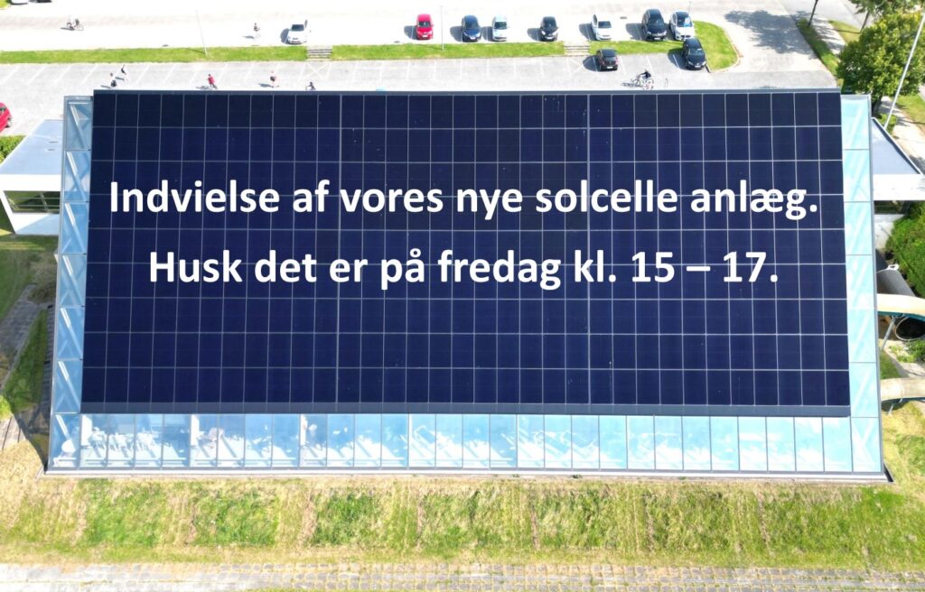 Husk at det er fredag den 13. september, at du kan komme til indvielse af det nye solcelleanlæg i Hinnerup Badet. Grafik: Hinnerup Badet.